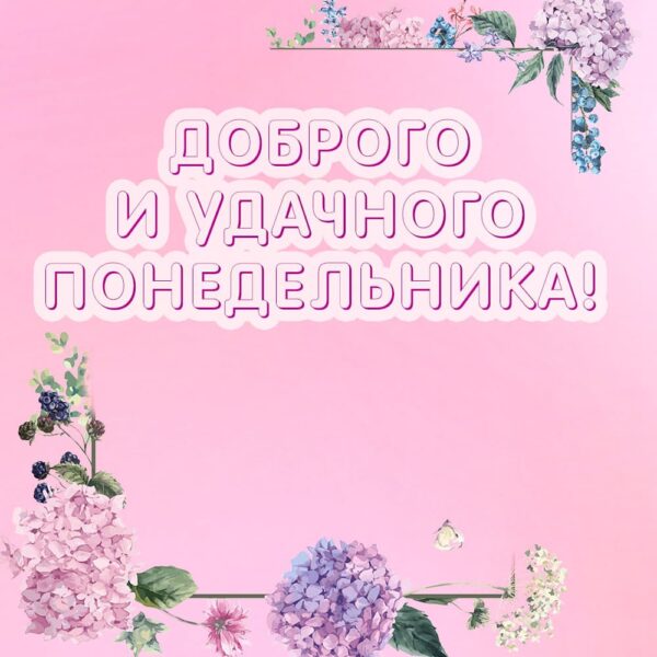 Розовая открытка "Доброго и удачного понедельника"